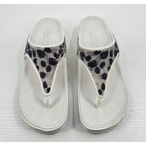 Skechers Gear Cali Breeze 2.0 Womens Sz 9 Wedge Thong Sandals White Glitter